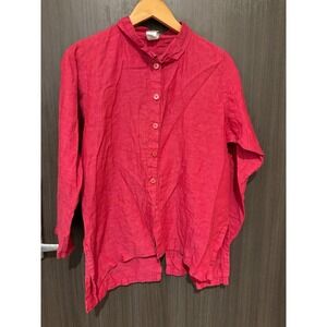 CTC linens Shirt Womens XS Heather Pink 100%‎ Linen Classic High Low Button-Up